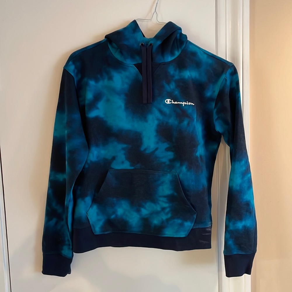 Champion sweatshirt. Blue tie dye. Size Adult Small. Worn once.